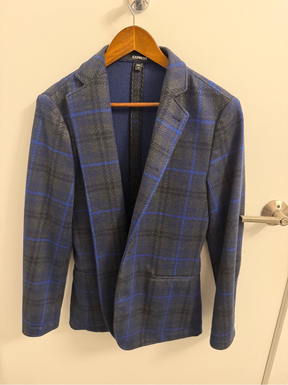 Express Gray Blazer with Blue Windowpane Check